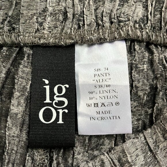 IGOR Alec Pants Womens 8 Dobranic Artsy Wide Leg Linen Crinkle Cropped Lagenlook - Picture 4 of 7